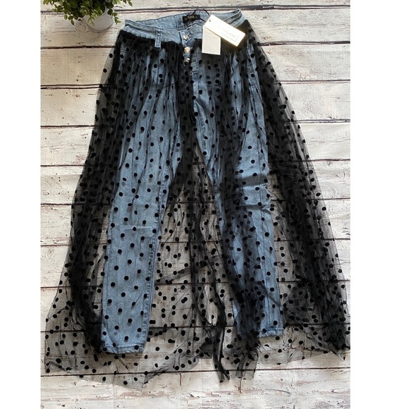 Swiss Dot Tulle Skirt Overlay Light Skinny Jeans - Picture 5 of 7